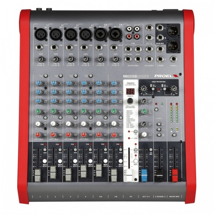 PROEL M822USB MIXER 8 INGRESSI - EFFETTI 24 BIT USB CON BORSA - OTTIMO PER KARAOKE CANTO