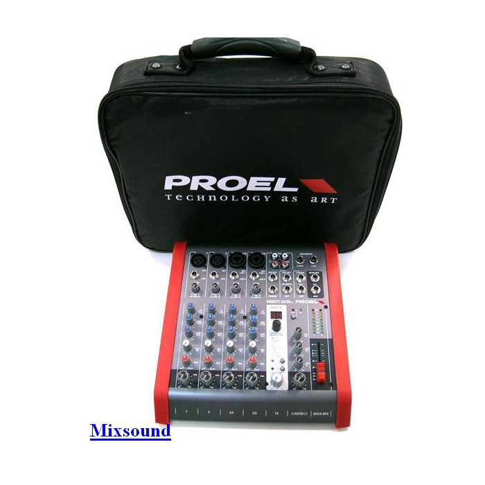 PROEL M602FX Mixer passivo 6 ingressi 2 BUS CON EFFETTI 24 BIT COMPLETO DI BORSA IDEALE PER IL CANTO - KARAOKE - ANIMAZIONE