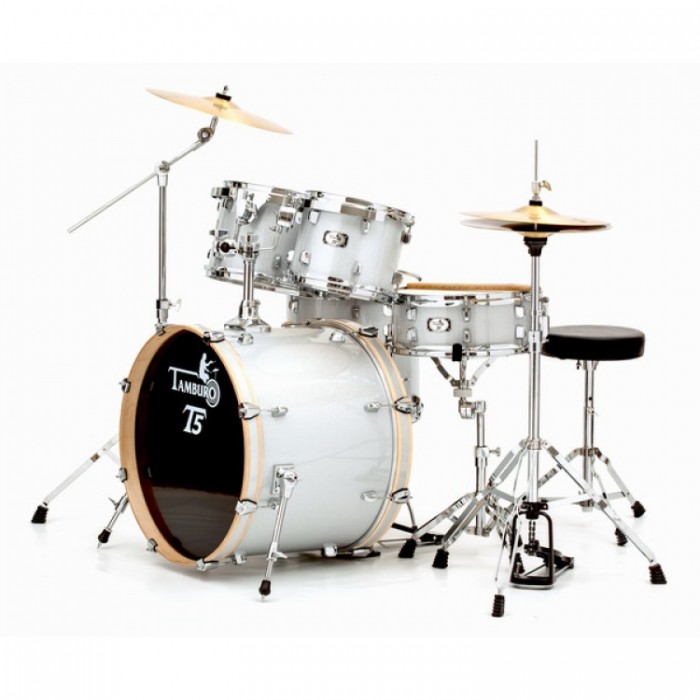TAMBURO NUOVA T5 STANDARD 22" SILVER SPARKLE BATTERIA ACUSTICA 5PZ COMPLETA DI PIATTI E SGABELLO